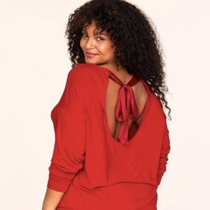 AdoreMe Lyanna Plus Red Open Back Lounge Shirt with Ribbon Tie Size 0X - NWOT